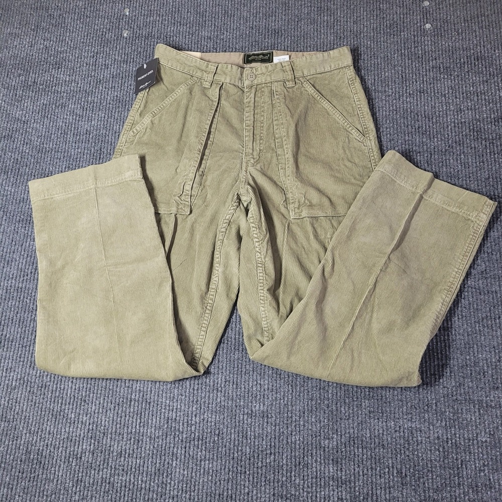 NEW NOS Y2K Green Corduroy Straight Leg Cargo Pants Size 32x32‎ Grunge Loose Fit